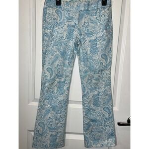 J Crew 4P Low‎ Fit Paisley Print Bootcut Pants Women's Blue White